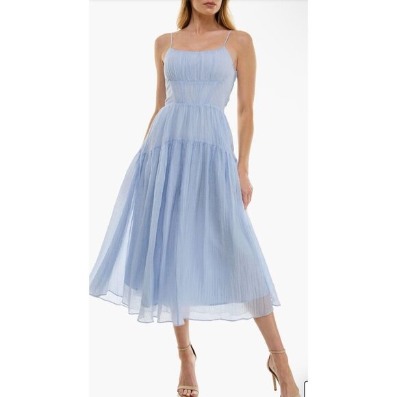 SOCIALITE Dresses & Skirts - Socialite Fit And Flare Corset Maxi Dress M Flowy Whimsical Blue Smocked Back